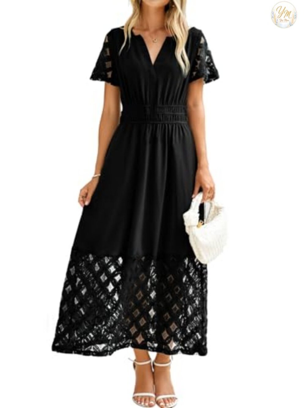 Women's Boho Maxi Dress V-Neck Empire Waist Flowy with Pockets